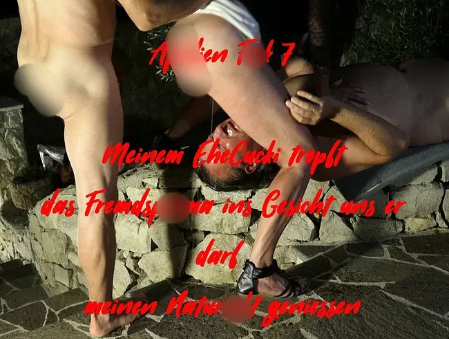 Meinem Ehe-Cucki tropft das Fremdsperma ins Gesicht und er darf meinen Natursekt genießen
