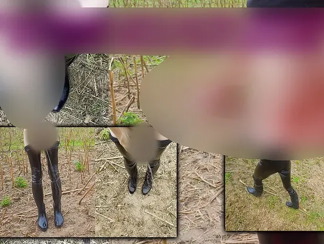 Sissyschlampe in glanz Leggings pisst auf ihre Reitstiefel und wichst danach ihren Schwanz