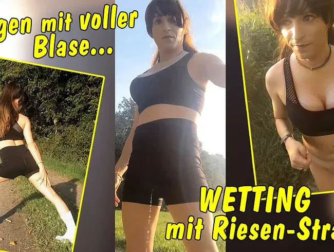 Joggen mit voller Blase! Das gibt ein geiles Wetting mit Riesen-Strahl !